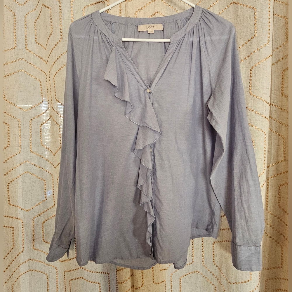 Loft Chambray Ruffled Vneck Blouse